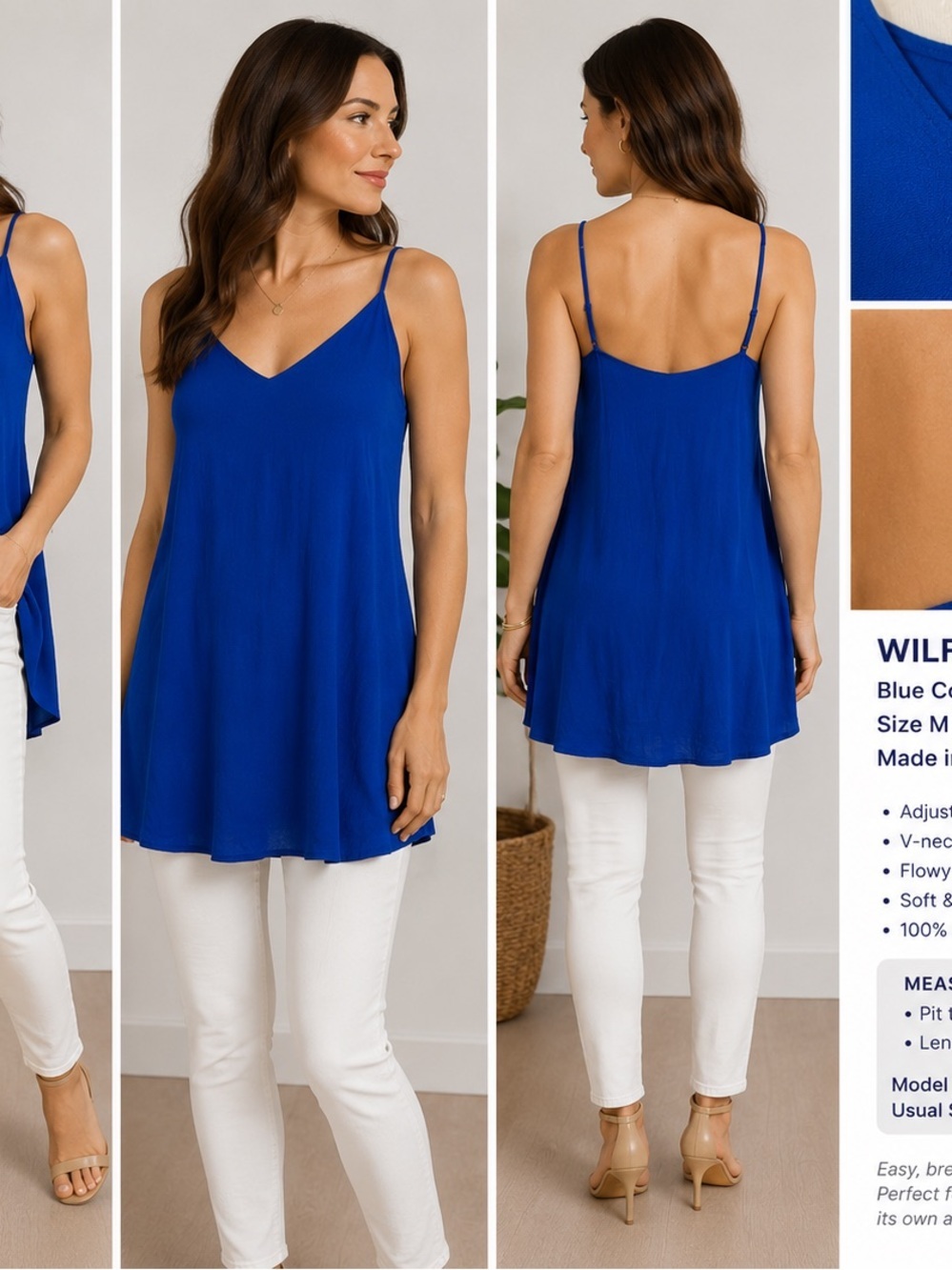 Wilfred Free Aritzia Cobalt Blue Rayon Camisole Tunic Tank Top M